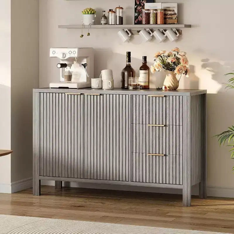 Buffet de salle à manger moderne à 3 tiroirs cannelés