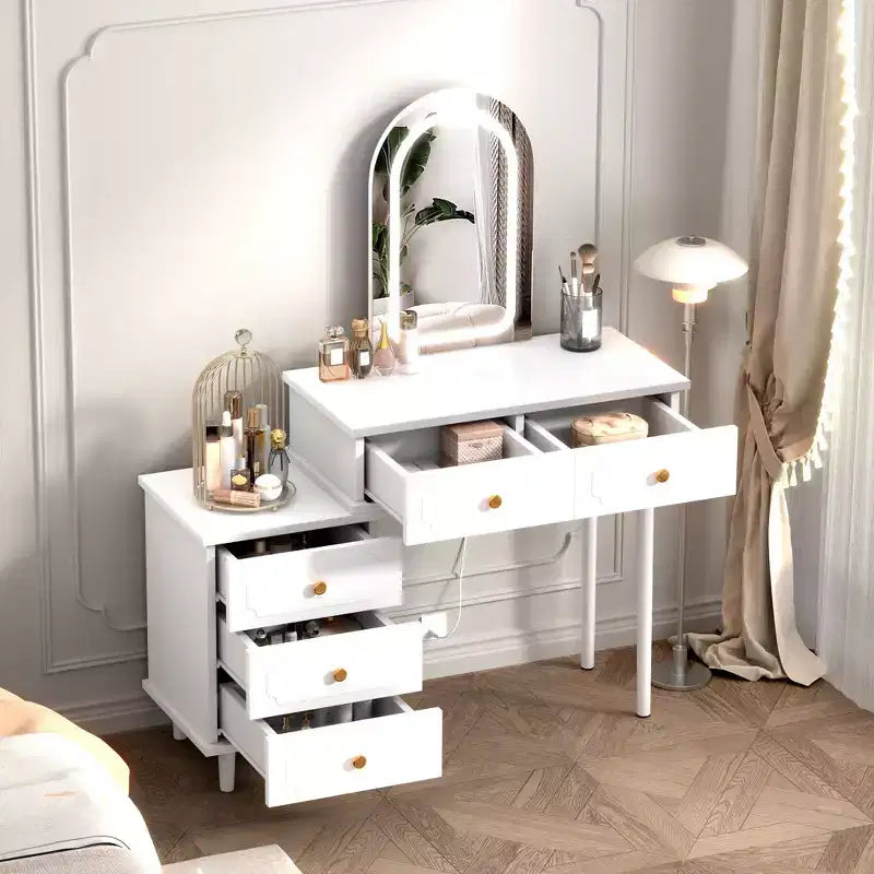 Coiffeuse avec miroir et table en bois
