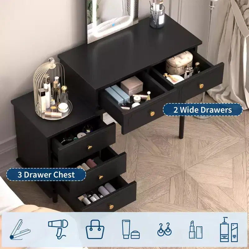 Coiffeuse avec miroir et table en bois