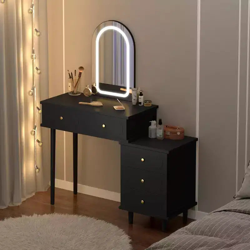 Coiffeuse avec miroir et table en bois