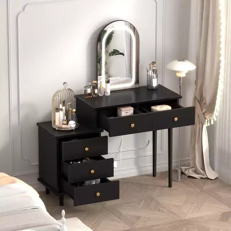 Coiffeuse avec miroir et table en bois
