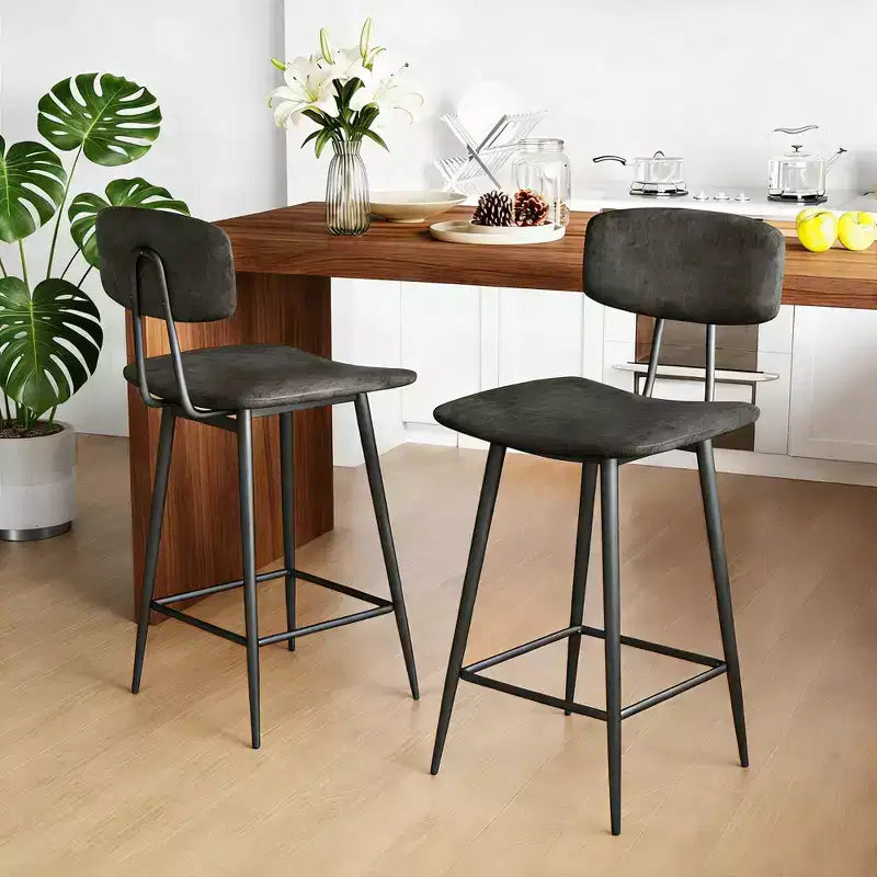 Dyonery Counter-Height Bar Stools 25.6 Faux Leather Stools with Back Waterproof & Sturdy Metal Frame for Kitchen Island Rustic Grey