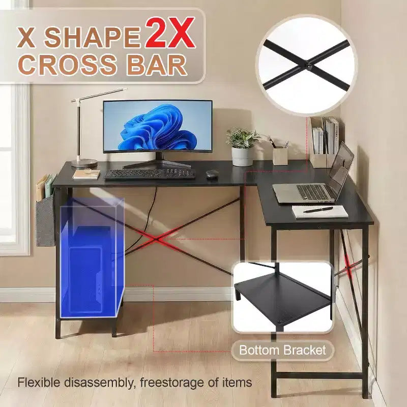 Bureau d'ordinateur moderne en L