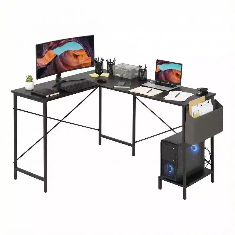 BestMassage Modern L-Shaped Computer Desk for Home Office Heavy Duty Gaming Desk with CPU Holder & Storage Bag