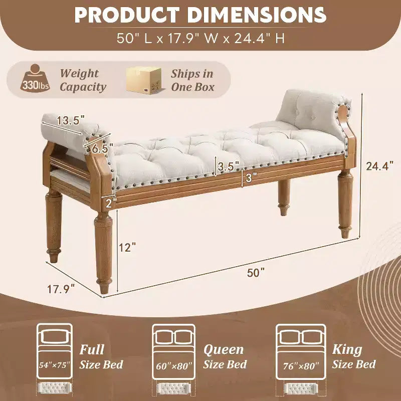 Banc en hévéa de style milieu de siècle