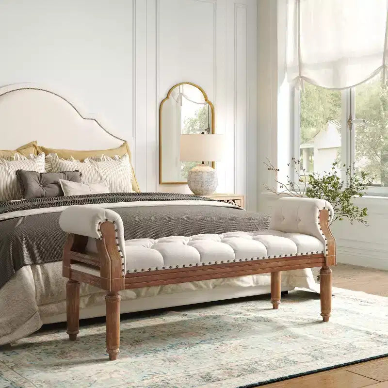 Banc en hévéa de style milieu de siècle
