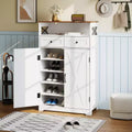 Modern Farmhouse Style Shoe Cabinet Narrow Freestanding Shoe Rack Storage Cabinet with Drawers and Adjustable Shelves Suitable for Foyer Storage