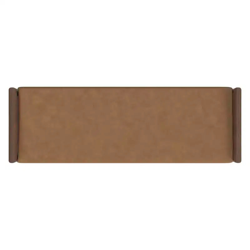 Banc en bois avec assise rembourrée en similicuir caramel