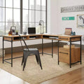 Bureau informatique en L chêne quadrillé