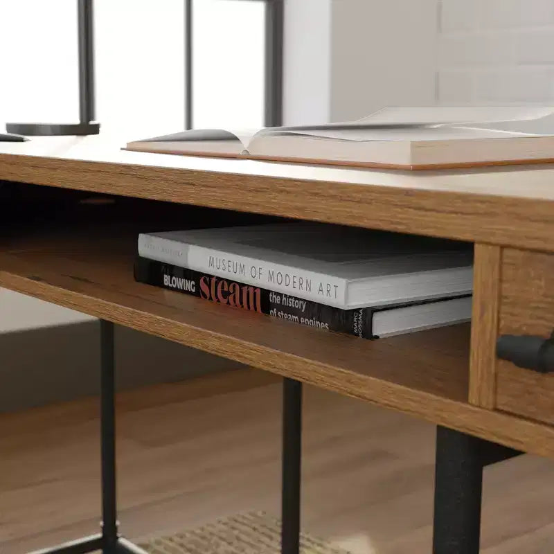 Bureau informatique en L chêne quadrillé