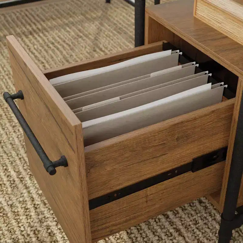 Bureau informatique en L chêne quadrillé