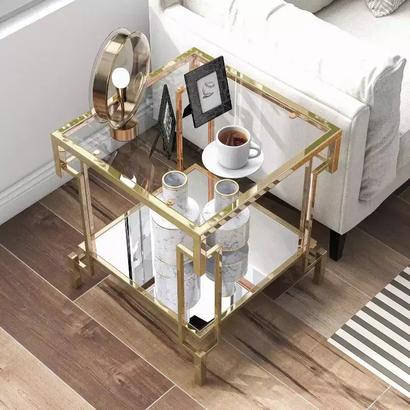 Table d'appoint contemporaine carrée à plateau en verre Champagne