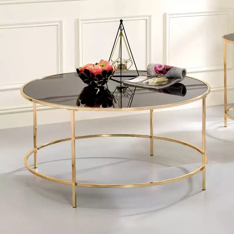 Table basse ronde avec plateau en verre