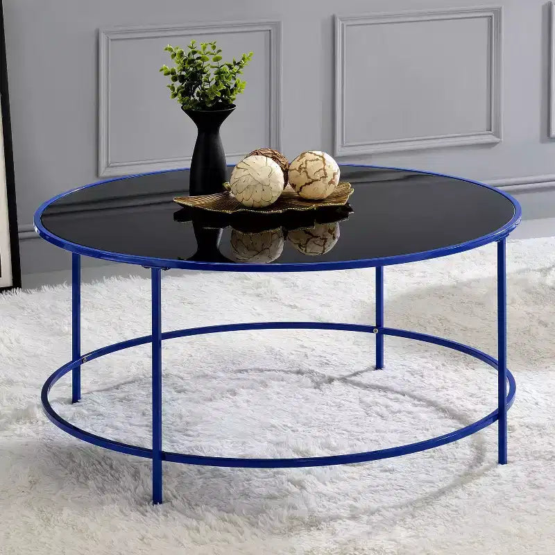 Table basse ronde avec plateau en verre