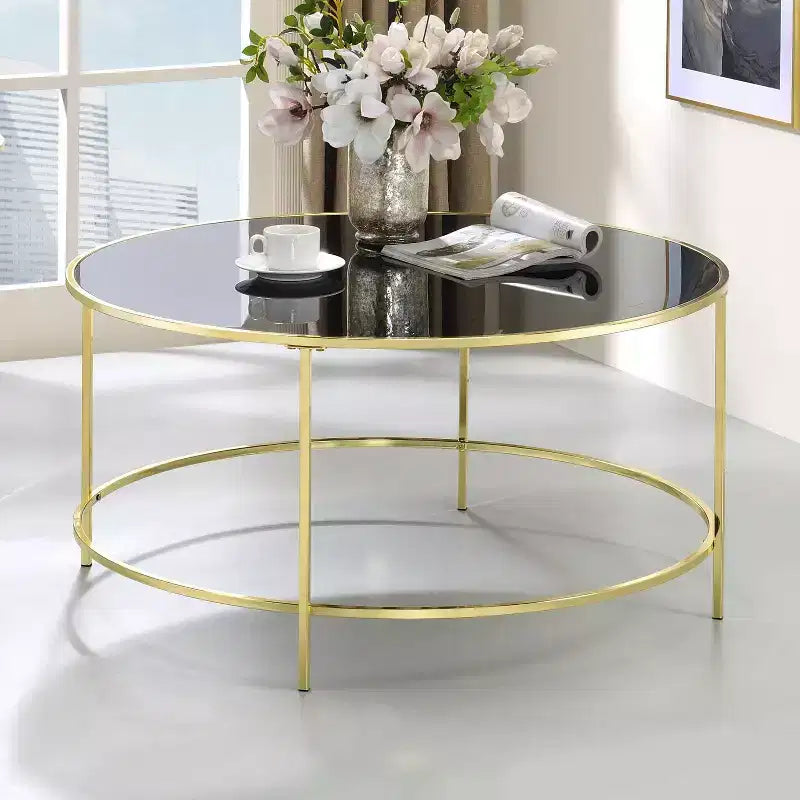 Table basse ronde avec plateau en verre