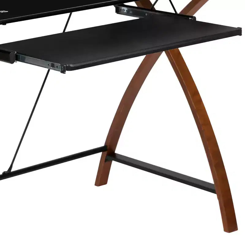 Bureau d'angle en L pour ordinateur avec plateau en verre
