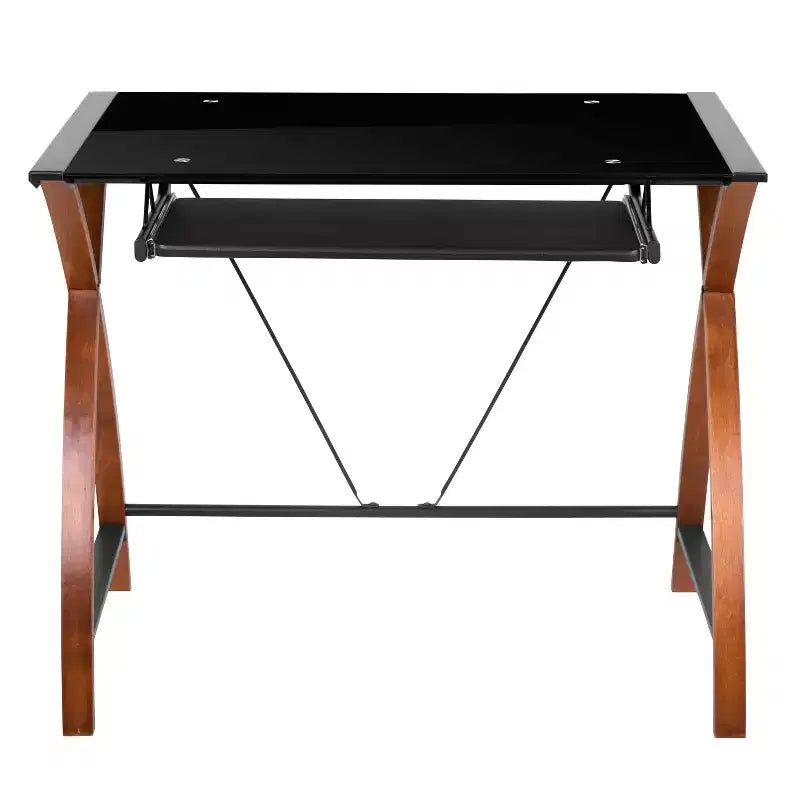 Bureau d'angle en L pour ordinateur avec plateau en verre