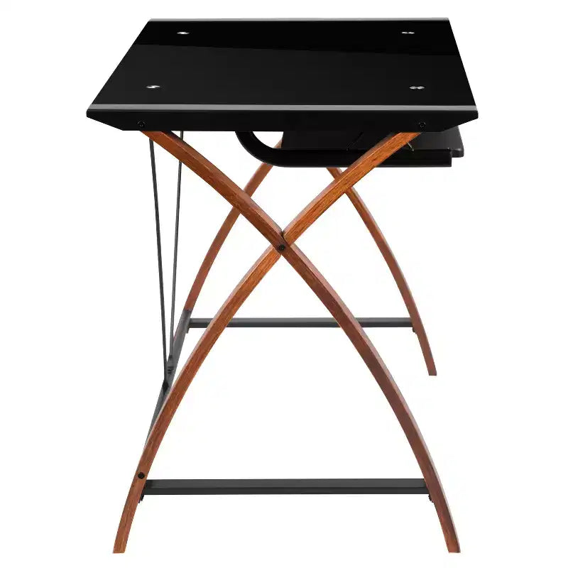 Bureau d'angle en L pour ordinateur avec plateau en verre