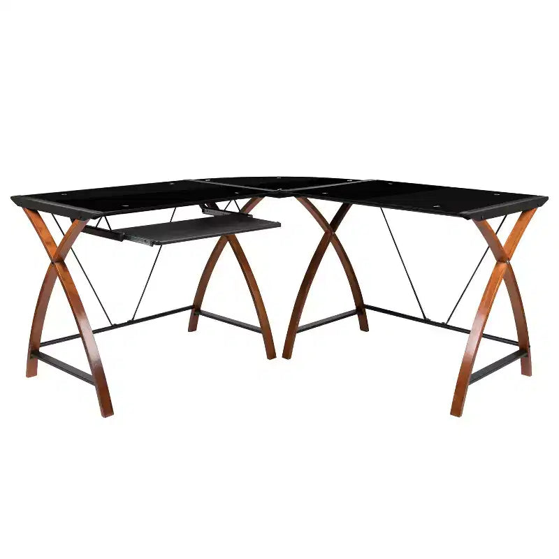 Bureau d'angle en L pour ordinateur avec plateau en verre
