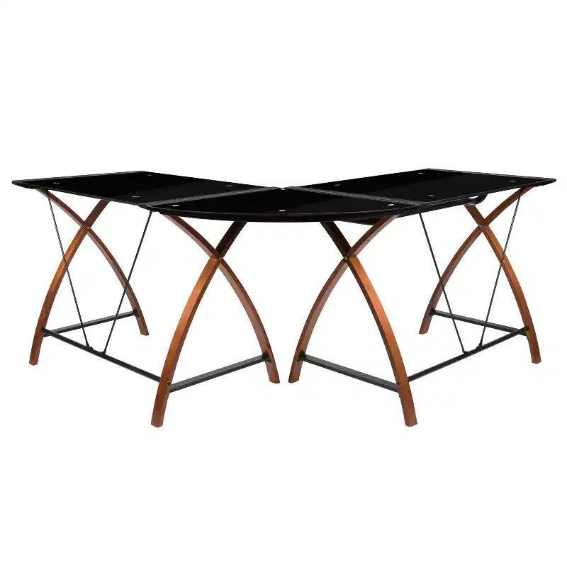 Bureau d'angle en L pour ordinateur avec plateau en verre