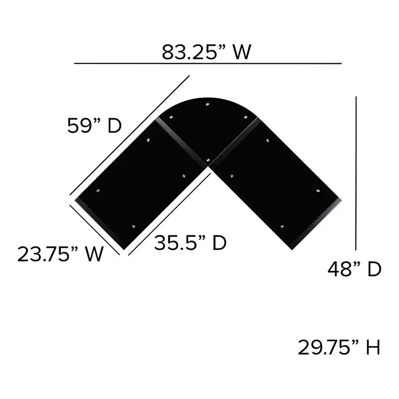 Bureau d'angle en L pour ordinateur avec plateau en verre